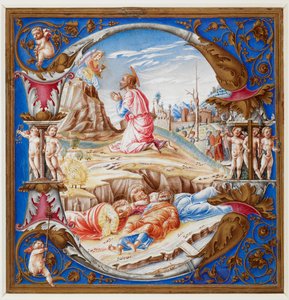 Initial D, som visar smärtan i trädgården, från en körbok (tillägg 74233 A), ca 1500 (vellum) av Italian School