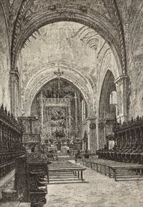 Interiör av Chiaravalle-kyrkan, Italien, gravyr från teckning av Quinto Michetti, från L