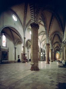 Interiörvy av basilikan Santa Maria Novella av Italian School