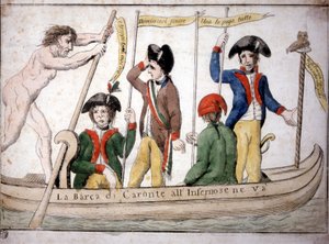 Italiensk tecknad film om Napoleon Caron som tar Napoleon till helvetet i sin båt. av Italian School