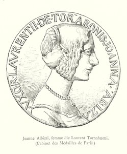 Jeanne Albizzi, fru till Laurent Tornabuoni, Cabinet des Medailles de Paris (gravyr) av Italian School