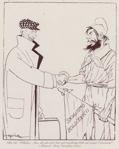 Kejsar Wilhelm II överlämnar makten till den bolsjevikiska socialismen (lito) av Italian School