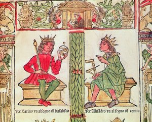 Kung Latinus och kung Alexander, från Ödets bok av Lorenzo Spirito Gualtieri (tryckt papper) av Italian School