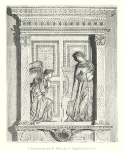Bebådelsen, av Donatello, Cavalcanti Chapel (gravyr) av Italian School