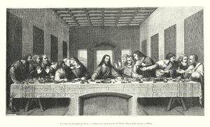 Den sista måltiden av Leonardo da Vinci, matsal i klostret Santa Maria delle Grazie, i Milano (gravyr) av Italian School