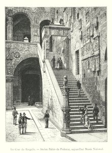 Court of Bargello, tidigare palats i Podestà, idag Nationalmuseum (gravyr) av Italian School