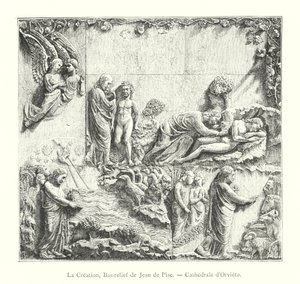 Skapelsen, basrelief av Johannes av Pisa, katedralen i Orvieto (gravyr) av Italian School