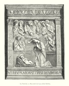 La Nativite, basrelief av Luca della Robbia (gravyr) av Italian School