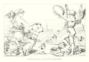 The Genius of Florence, teckning av M Claudius Popelin (gravyr) av Italian School
