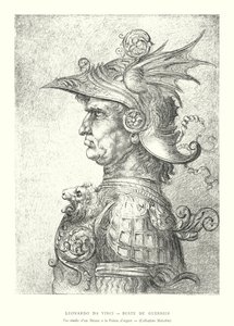 Leonardo da Vinci, Byst av en krigare, Faksimil av en Silverpoint-teckning, Malcolm Collection (gravyr) av Italian School