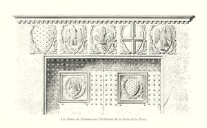 Florens vapen på Architrave of Porte de la Zecca (gravyr) av Italian School