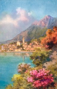 Limone, Gardasjön, Italien (färglitografi) av Italian School