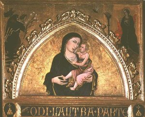 Madonna och barn (tempera på panel) av Italian School