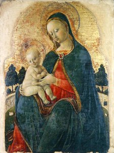 Madonna och barn i en trädgård, venetiansk målare (panel) av Italian School