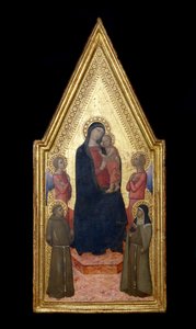 Madonna och barn med St. Franciskus, St. Klara och två änglar, 1340-50 (tempera och bladguld på panel)