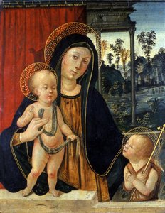 Madonna och barn med en ung Johannes Döparen, ca 1500 (tempera på poppelträ) av Italian School