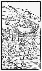 Man med en livring, illustration från History of the Northern Nations av Olaus Magnus (1490-1558), publicerad i Rom, 1555 av Italian School