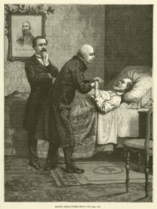 Mazzini under de sista timmarna av sitt liv (gravyr) av Italian School