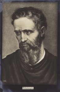 Michelangelo, italiensk skulptör, målare och arkitekt (litografi) av Italian School