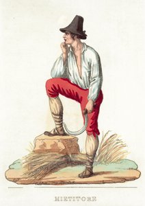 Mietitore (färgad gravyr) av Italian School