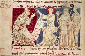 Miniatyr från Chronicon Vulturnense, upplyst codex komponerad av munken Iohannes, ca 1130, Italien av Italian School