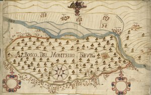 Montello, karta, XVIII-talet, Veneto, Italien av Italian School