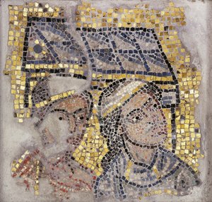 Mosaikpanel med två huvuden och en byggnad i bakgrunden, c.1213 (mosaik) av Italian School