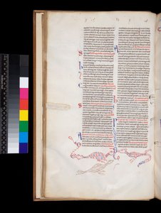 Ms 164. Peter Lombar, Sententiae, f.15v. bas-de-page penn-work dekoration utvecklats till fågel/drake hybrider av Italian School