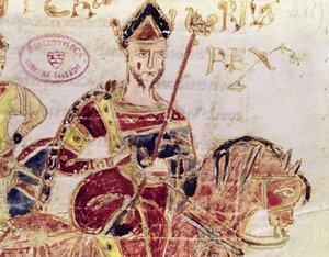 Ms 4 Lothair I (c.795-855) på sin häst av Italian School