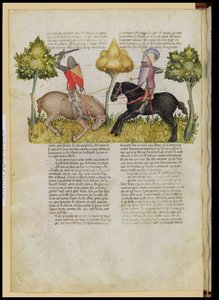 Fr 343 fol.26v Sir Percivals häst dödas, från Queste del Saint Graal, c.1380-85 av Italian School