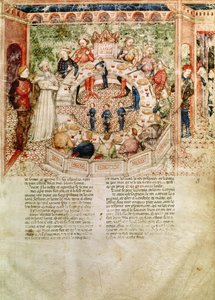 Fr 343 fol.3 Sir Galahad välkomnas till det runda bordet, från Queste del Saint Graal, ca 1380-85 av Italian School