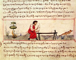 Ms. Grec 479 Traditionellt arbete i elfenben, en illustration från Cynegetica av Oppian (tempera på veläng) av Italian School