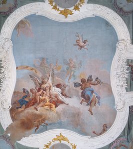 Mytologisk scen med zodiaken (fresk) av Italian School