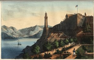Napoleon på Elba - Napoleon vid Elba - Portoferraio - Elba Island - Napoleon i guvernörens trädgård 1814-1815 - gravyr från "" Seder och seder för alla folk i universum. Det är historien om regeringen, om lagarna, om milisen, om allas religion av Italian School