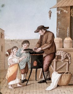Napolitanska små metiers: försäljaren av kastanjer - (Gammal handel: kastanjeförsäljare) Akvarell från 1800-talet - Neapel Museo Nazionale di San Martino av Italian School