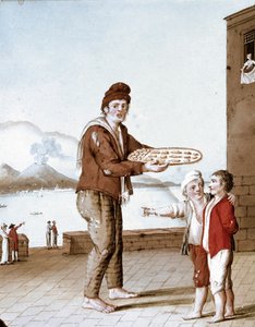 Neapolitan Small Metiers: Säljaren av "" Pasticiotti"" (Neapolitan Sands) - (Old Trade: The Biscuits Seller) Akvarell från 1800-talet - Neapel Museo Nazionale di San Martino av Italian School