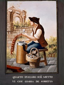 Napolitanska små metiers: säljaren av sorbet - (Gammal handel: glassförsäljaren) 1800-talets akvarell - Neapel Museo Nazionale di San Martino av Italian School