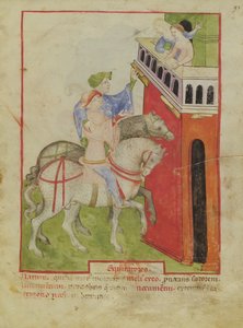 Nouv Acq Lat 1673 f.93 Ridning, från Tacuinum Sanitatis, c.1390-1400 av Italian School