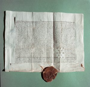 Officiellt dokument från kejsar Karl IV (1316-1378) som officiellt certifierar universitetet i Siena (Universita di Siena) som det allmänna studiet”” av Italian School