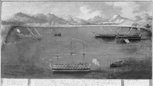 En av den berömda sjömannen Mattio Ivanovich da Dobrotas sjöexploatering, ca 1730 av Italian School