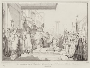 Fred slöts mellan påven Alexander III och kejsar Fredrik I Barbarossa av Italian School