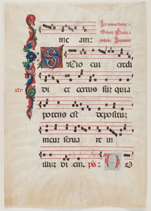 Sida ur en missal- eller körbok, norra Italien, första hälften av 1400-talet (bläck på veläng) (se även 499213) av Italian School