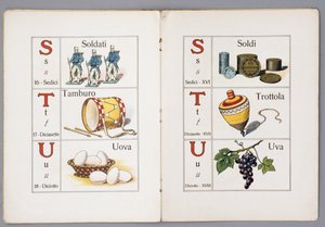 Sidor av Per il Mondo piccino ABC figurato (För barnens värld, Illustrerad ABC) av Italian School