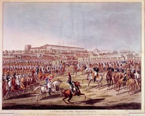 Parad av det italienska kavalleriet i kungariket Italien. Tryck från början av 1800-talet av Italian School