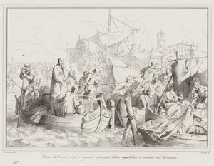 Årets pest 1576, och lättnad som tillhandahålls av republiken till de sjuka i Lazzaretto av Italian School