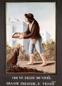 Petites Metiers Neapolitans: kons juversäljare - (Gammal handel: kors juversäljare) Akvarell från 1800-talet - Neapel Museo Nazionale di San Martino av Italian School
