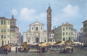 Piazza Santo Stefano från Views of Milano och dess omgivningar av Italian School