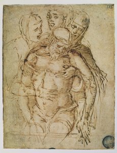 Pieta, tillskriven antingen Giovanni Bellini (ca 1430-1516) eller Andrea Mantegna (1430-1516) (penna och bläck på papper) av Italian School