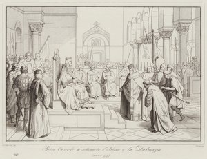 Pietro Orseolo II betvingar Istrien och Dalmatien, 997 (gravyr) av Italian School