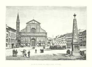 Torget och kyrkan Santa Maria Novella (gravyr) av Italian School